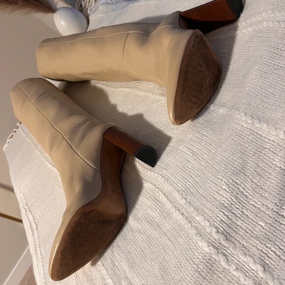 Saint Laurent Ivory Leather Pull On Boots/Booties Cream - Picture 5 of 10